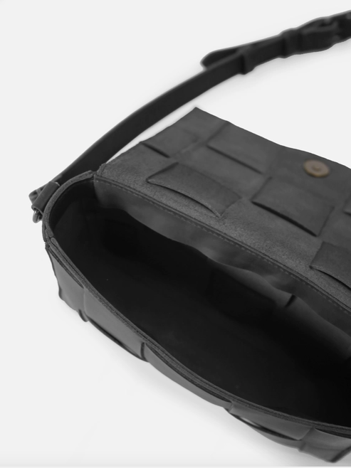 Mini Flap Woven Crossbody, Black Leather