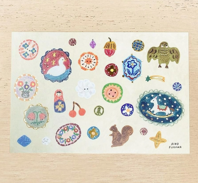 'Brooch' Foil-Stamped Postcard by Aiko Fukawa