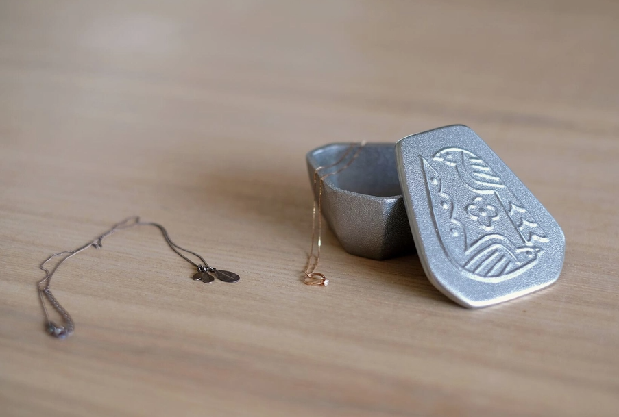 Japanese Lidded Metal Box, Flower