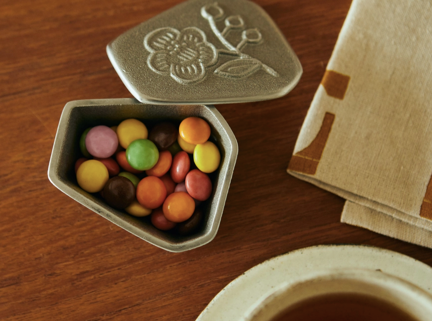 Japanese Lidded Metal Box, Flower