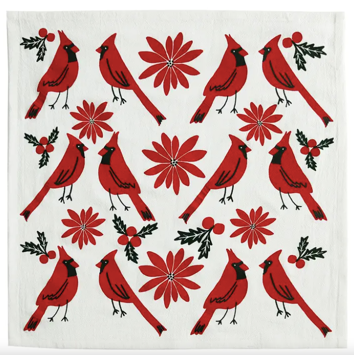Christmas Cardinals Tea Towel