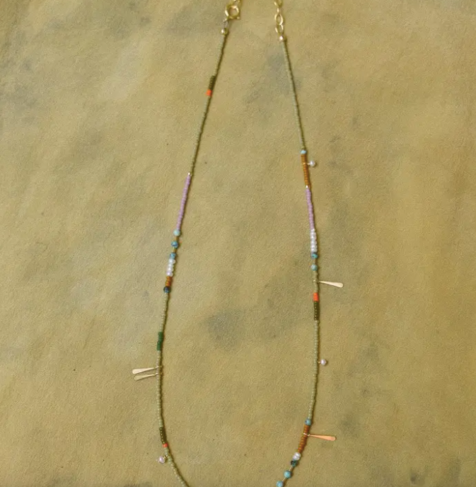 Dainty Beaded Necklace in Sage