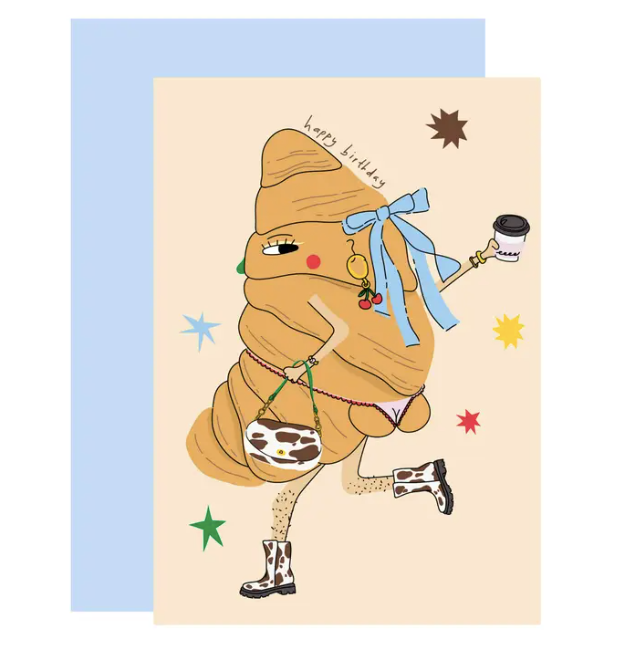 Croissant in Boots Birthday Card
