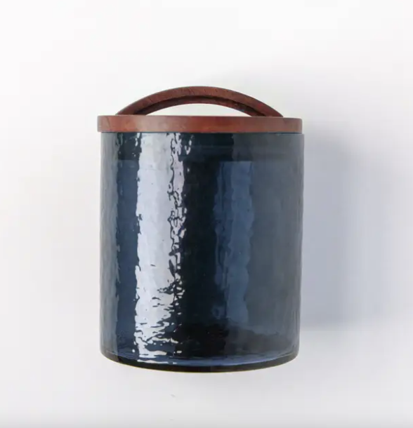 Handblown Glass Canister in Blue
