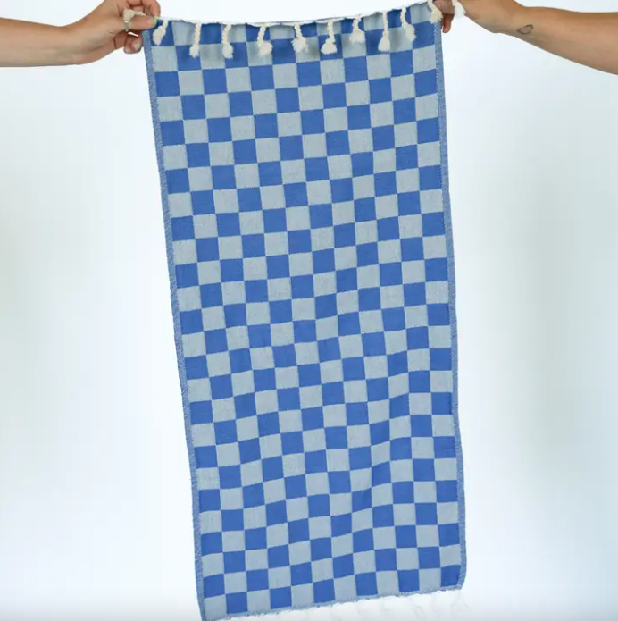 Lake Blue Check Turkish Hand Towel