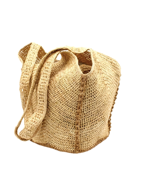 Crochet Straw Shoulder Bag in Tan