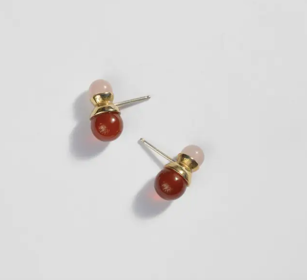 Klee Studs in Carnelian & Brass