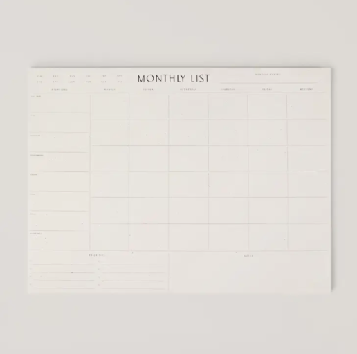Monthly List Pad