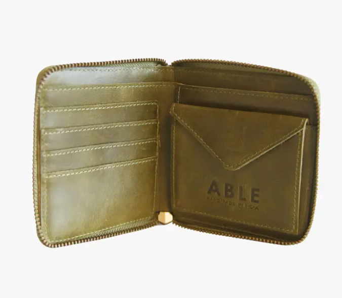 Helina Leather Wallet in Moss Perf