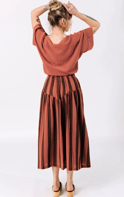 Jessie Skirt in Terracotta & Black Stripe