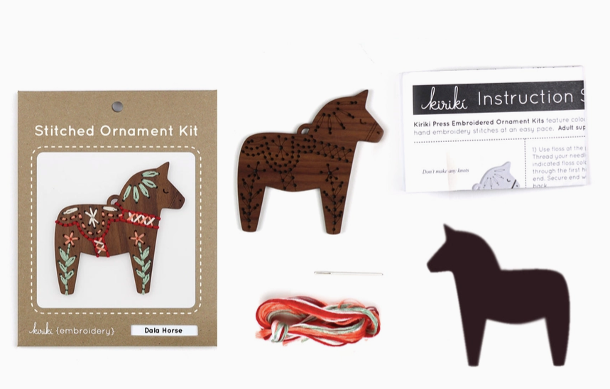 DIY Stitched Ornament Kit, Dala Horse