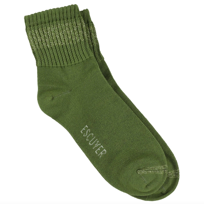 Women Lurex Ankle Socks in Green & Gold