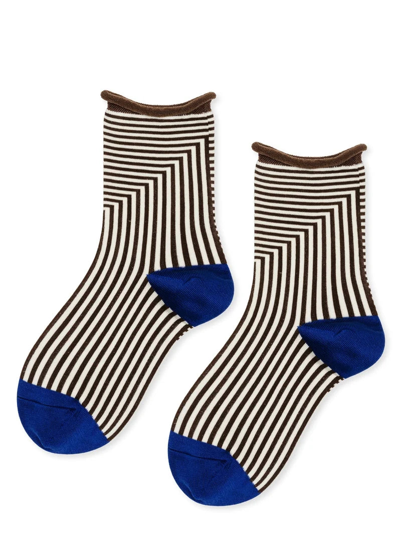 Corbusier Crew Socks in Brown & Colbalt