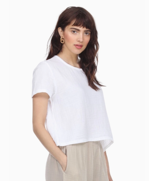 Cropped Cotton Gauze Tee