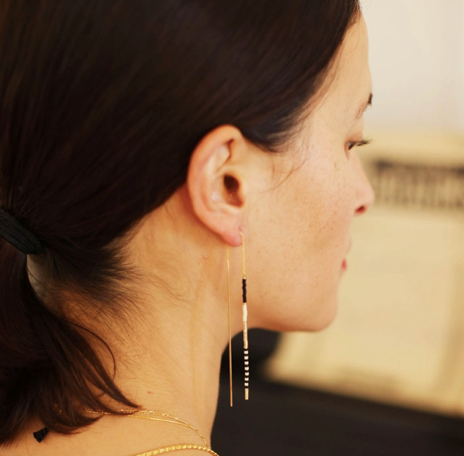 Japanese Seed Bead Earrings in Black & Bone