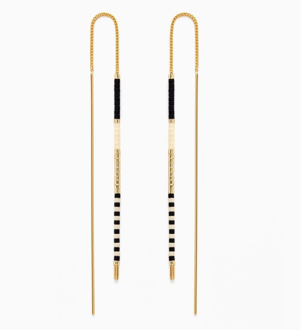 Japanese Seed Bead Earrings in Black & Bone