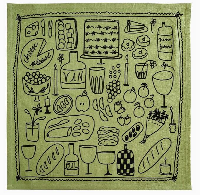 Picnic Tea Towel in Sage Green