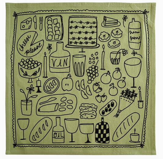 Picnic Tea Towel in Sage Green