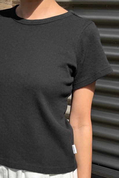 Pointelle Babe Tee in Black