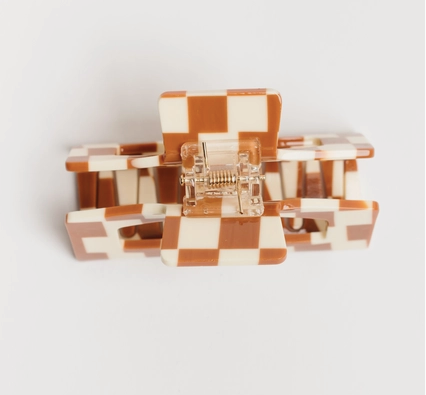 Brown Checkerboard Hair Claw