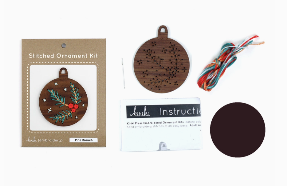 DIY Stitched Ornament Kit, Pine Branch