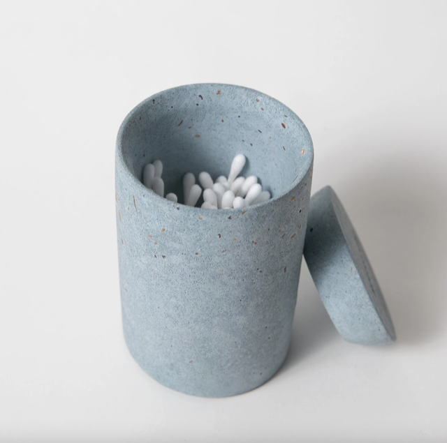 Concrete and Recycled Glass Lidded Vessel, Light Blue