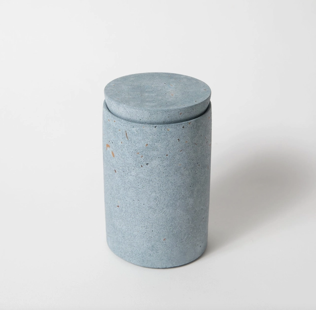 Concrete and Recycled Glass Lidded Vessel, Light Blue
