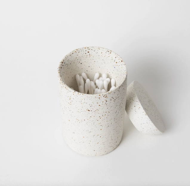 Concrete and Recycled Glass Lidded Vessel, White Terrazzo