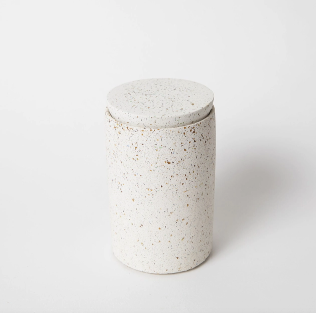 Concrete and Recycled Glass Lidded Vessel, White Terrazzo