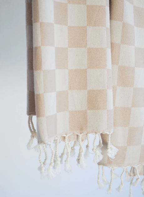 Natural Check Turkish Hand Towel
