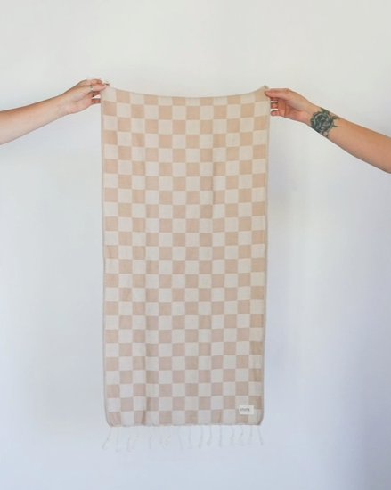 Natural Check Turkish Hand Towel