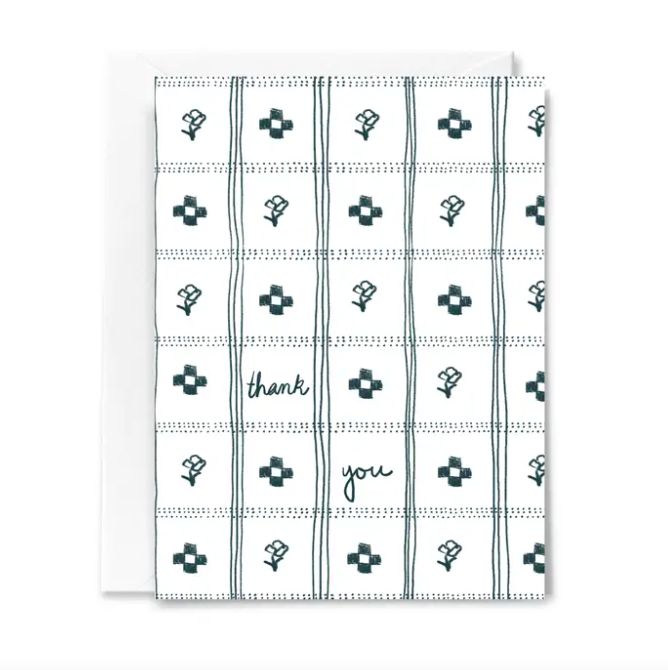 Flowers and Checks Thank You Card