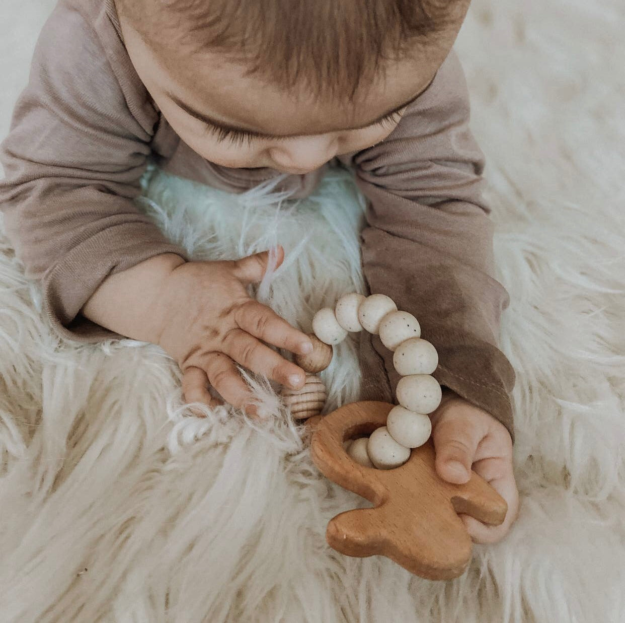 Teething Rattle, Wooden Bunny