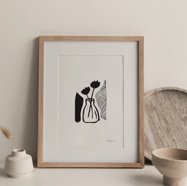 Abstract Floral Vase Mini Block Print