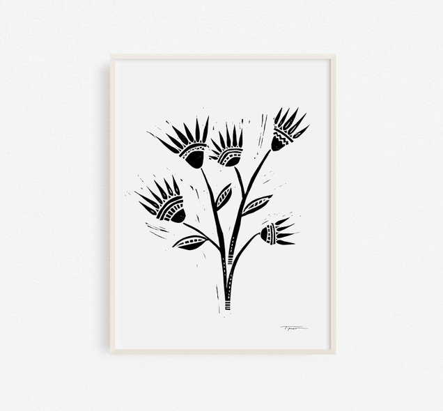 Abstract Flowers Block Print
