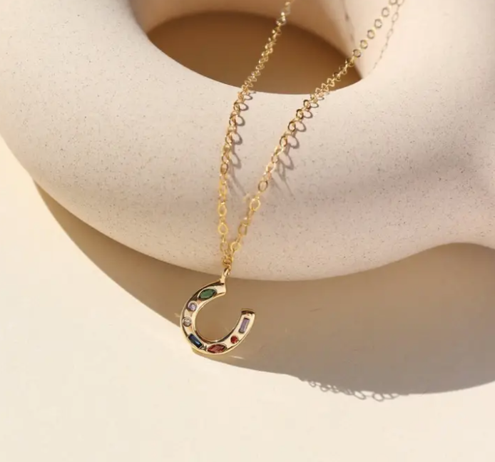 Horseshoe Charm Necklace in Gold