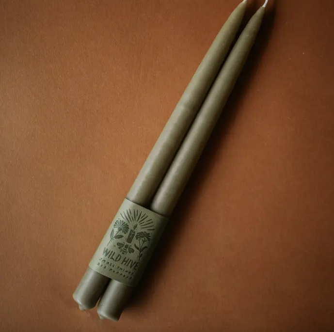 Hand Dipped Taper Candles in Moss