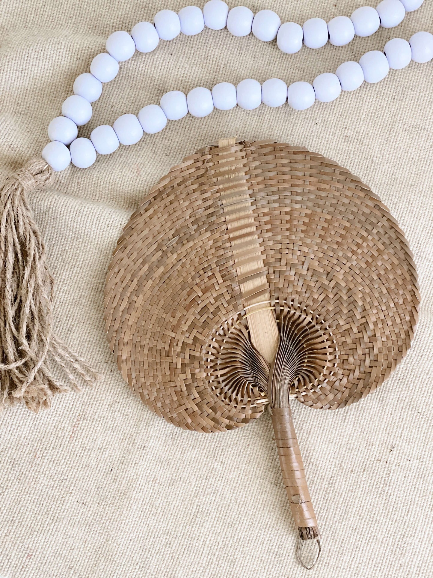 Handwoven Palm Leaf Fan, Honey Brown