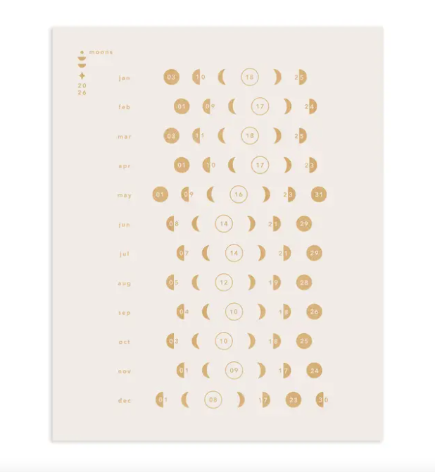 2026 Moon Chart Print in Gold