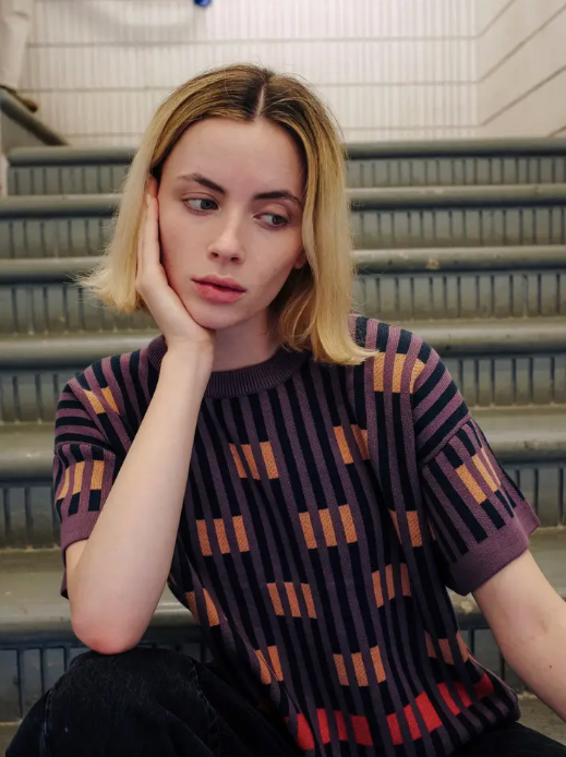 Bauhaus Short Sleeve Sweater Tee in Rhodolite