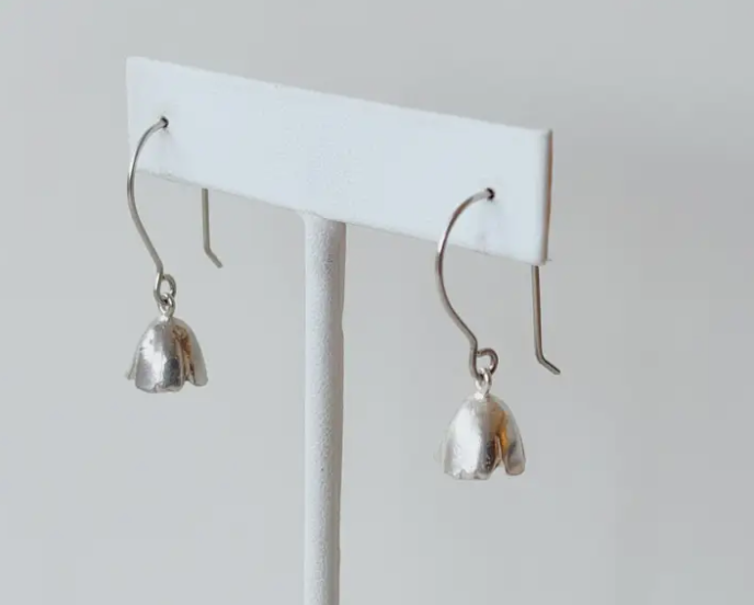 Bell Flower Charm Earrings in Sterling Silver