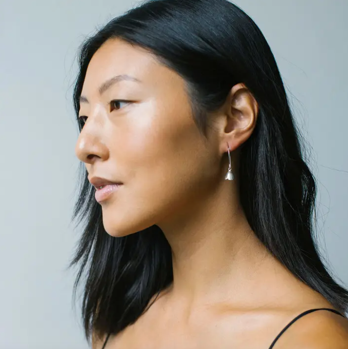 Bell Flower Charm Earrings in Sterling Silver