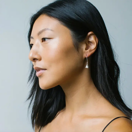 Bell Flower Charm Earrings in Sterling Silver