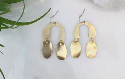 Brass Organic Arc Earrings