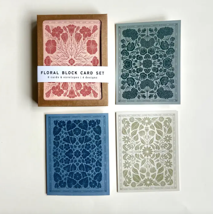 Floral Block Print Card Set