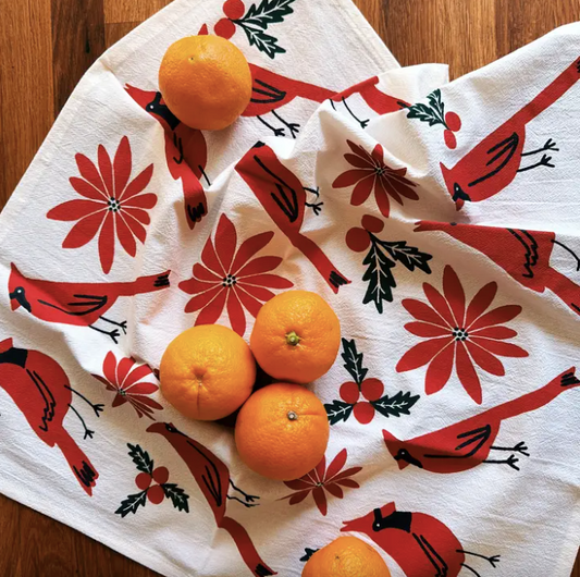 Christmas Cardinals Tea Towel