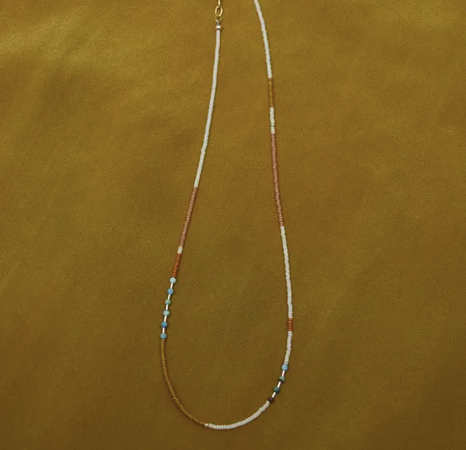 Dainty Beaded Necklace in Earth & Turquoise