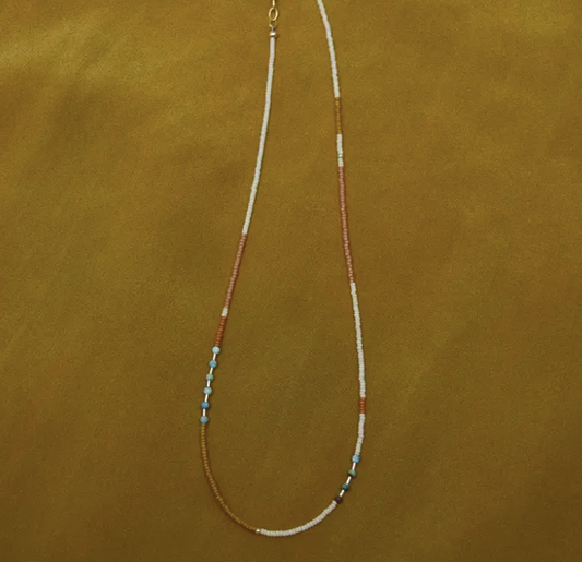 Dainty Beaded Necklace in Earth & Turquoise