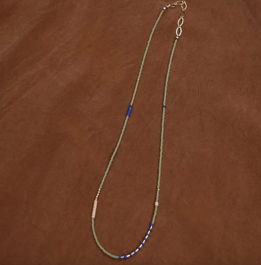 Dainty Beaded Necklace in Sage & Lapis