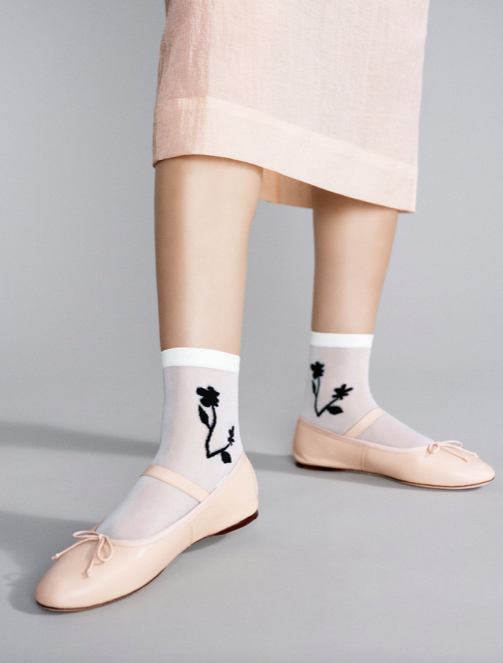 Shadowplay Sheer Crew Sock in Black